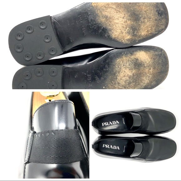 Prada Black Leather Web Dress Loafers - Picture 8 of 8